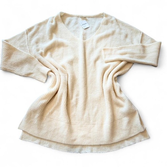 Free People Oversized V-Neck Sweater XS/S NWT Slouchy Knit Cream Cozy Boho Cozy - Picture 1 of 5